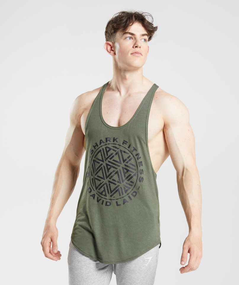 Men\'s Gymshark GS x David Laid Stringer Tanks Olive | NZ 3ZFEJR